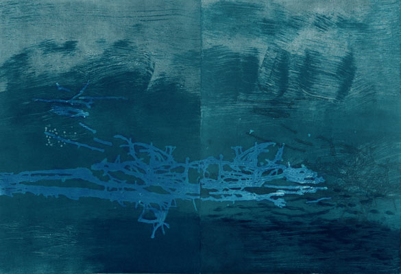 Map of Water 8, 13 x 23.25" diptych, monotype, 2013 
